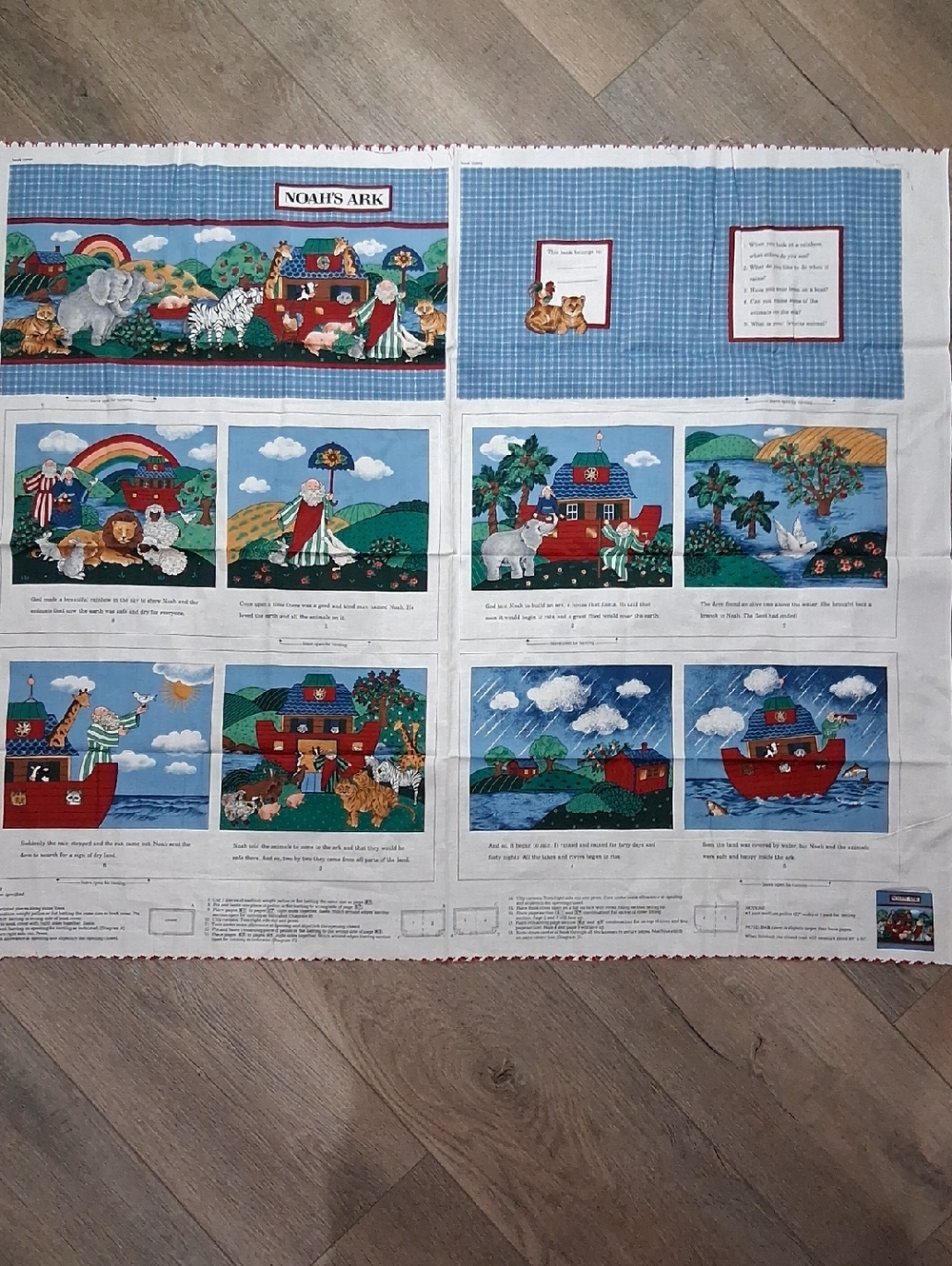 Vintage 90's Noah's Ark Fabric Book Panel by Cranston Print Works